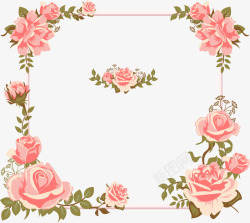 感谢标签情人节卡片手绘粉色玫瑰花边框高清图片