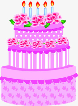粉色花朵蜡烛蛋糕素材