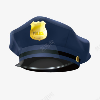 金色蓝色警察帽子图标矢量图图标