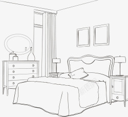 卧室大床手绘卧室矢量图高清图片