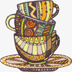 手绘民族风咖啡杯素材