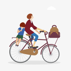 棕色自行车手绘卡通骑单车载人图案高清图片
