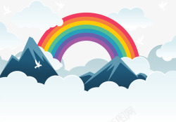 云端高山美丽彩虹矢量图素材