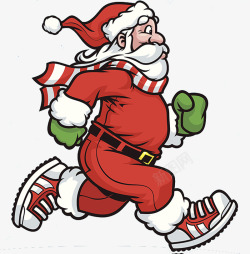 红色围巾披在跑步的圣诞老人高清图片