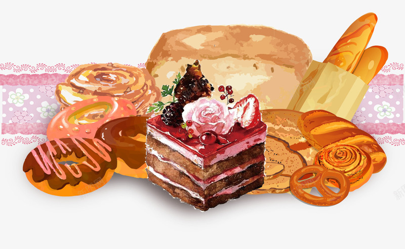 美食节蛋糕房的精致蛋糕psd免抠素材_88icon https://88icon.com 卡通面包 私房蛋糕 粉色花带 精致甜点 草莓蛋糕 蛋糕促销装饰 蛋糕手绘