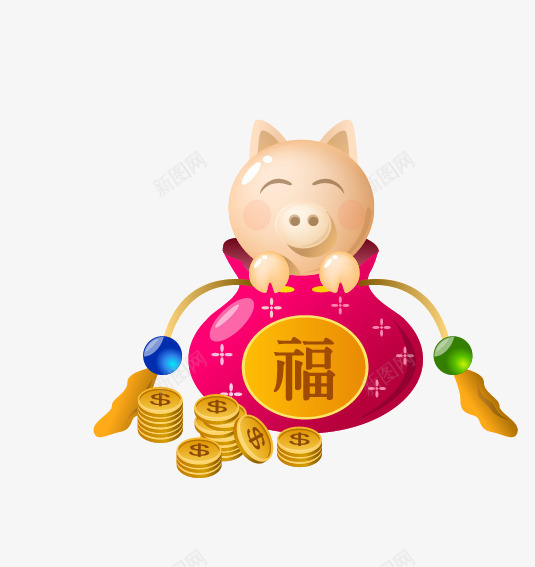 卡通福袋小猪png免抠素材_88icon https://88icon.com 卡通 福袋 节日元素 金币