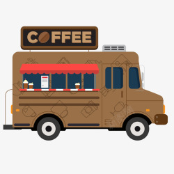 咖啡车卡通风景咖啡快餐车插矢量图素材