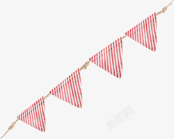 绳子上挂着四个红白三角旗素材