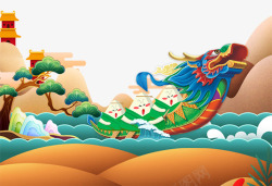 端午节龙舟粽子插图背景素材