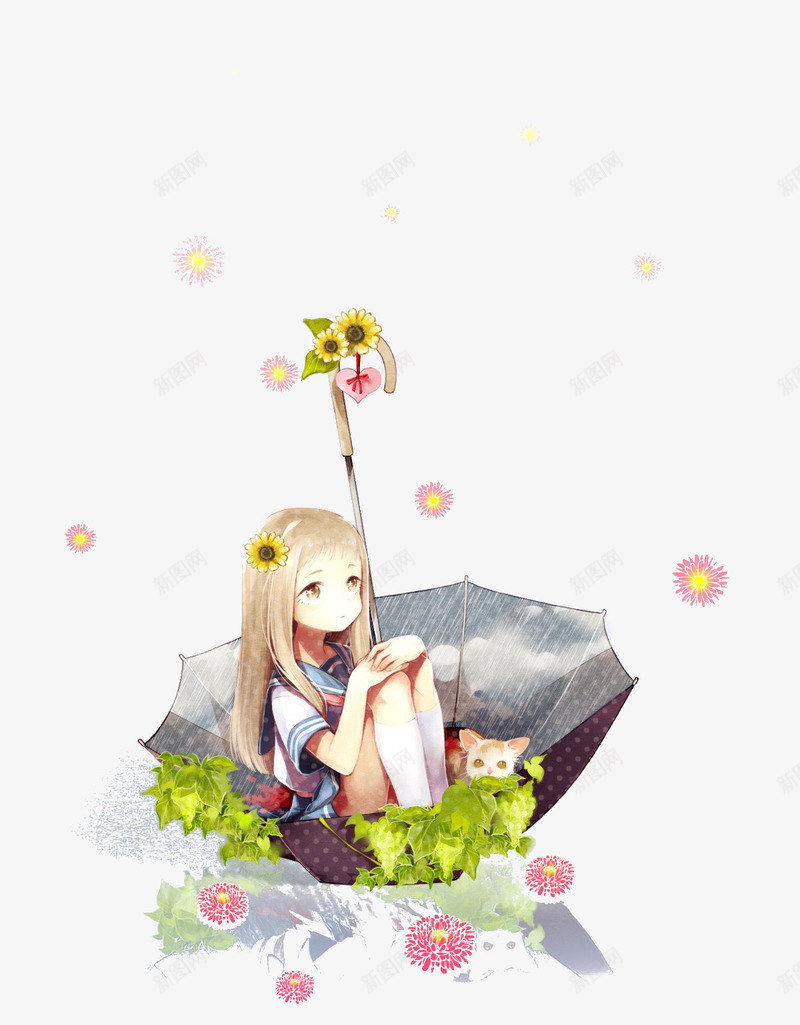 卡通小女孩雨伞png免抠素材_88icon https://88icon.com 卡通 小女孩 雨伞