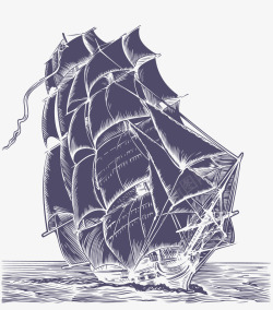 钢笔画精致的大帆船矢量图素材