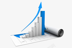 股市走势数据表和蓝色箭头柱状图图标高清图片