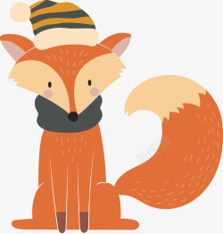 戴帽子的可爱冬天狐狸矢量图素材