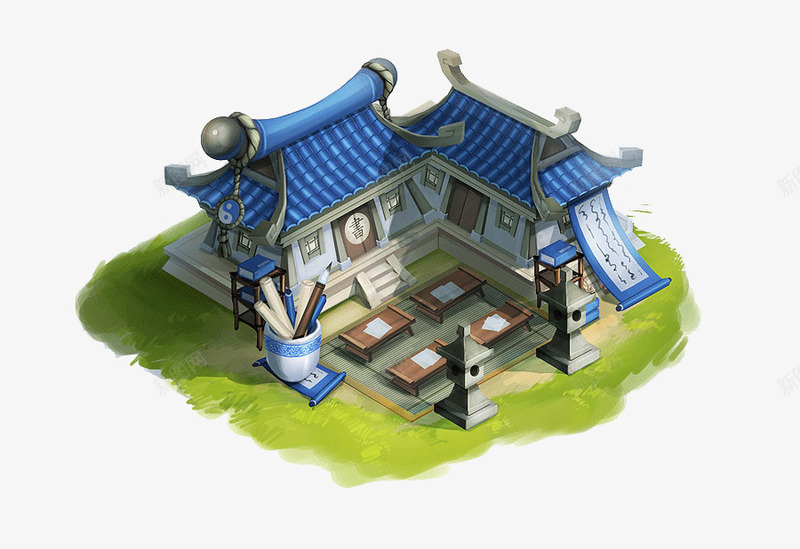 卡通书房png免抠素材_88icon https://88icon.com 中国风 书房 卡通书屋 古风 可爱书屋 可爱书房 建筑 瓦房