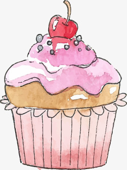 粉色水彩手绘蛋糕素材