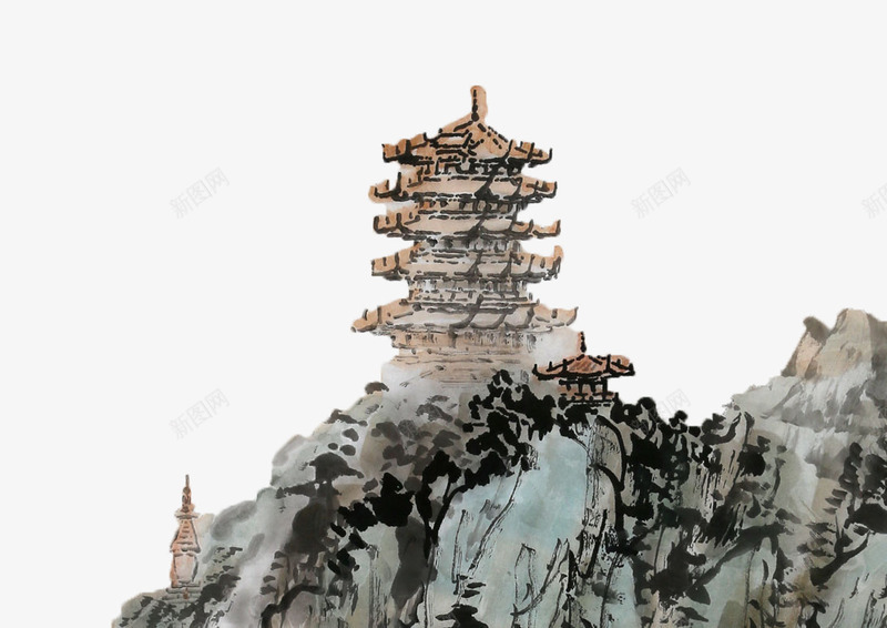 山峰上的黄鹤楼png免抠素材_88icon https://88icon.com 中国画 中国风 亭阁 国画 山峰上 水墨画 黄鹤楼