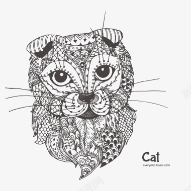 猫科动物王国豹子黑白图腾线稿矢量图图标图标