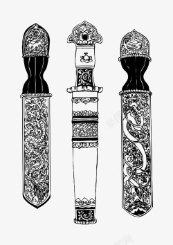 游牧民族线稿藏族刀具高清图片