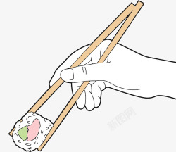 手绘插图吃寿司的人素材
