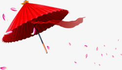 红色折伞卡通粉色花瓣素材