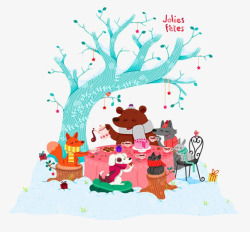 欧美风狗熊插画野餐的动物高清图片