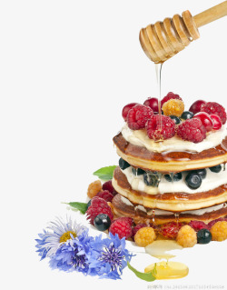 浇蜂蜜的蛋糕水果蛋糕高清图片