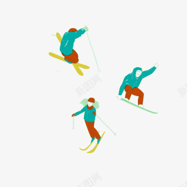 冬天雪地滑雪动作人图标图标
