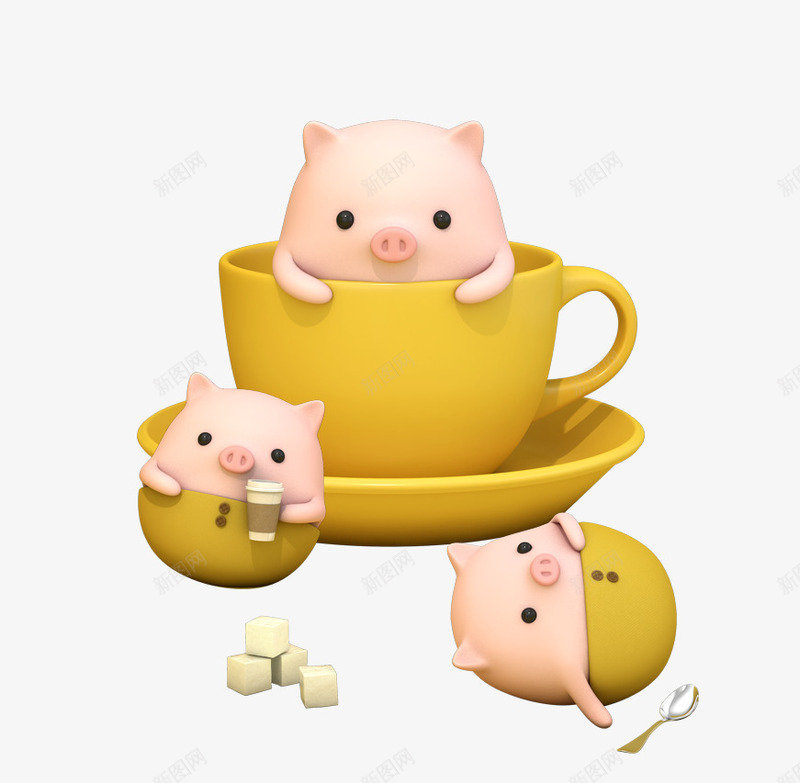 黄色咖啡杯立体小猪psd免抠素材_88icon https://88icon.com 可爱 咖啡杯 小猪 杯子 立体 立体积木 趴着 黄色