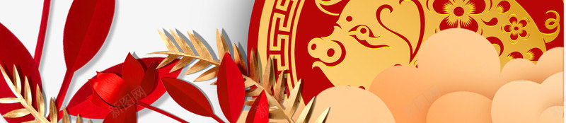 2019猪年新春喜庆中国风psd免抠素材_88icon https://88icon.com 中国风 富贵花开 祥云 粉色富贵花免扣 红色喜庆 荷花 金猪