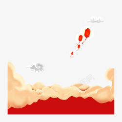 红色背景图案年货节灯笼手绘云组合高清图片