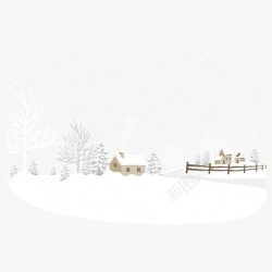 乡村风景素材冬天下雪的美丽乡村风景矢量图高清图片