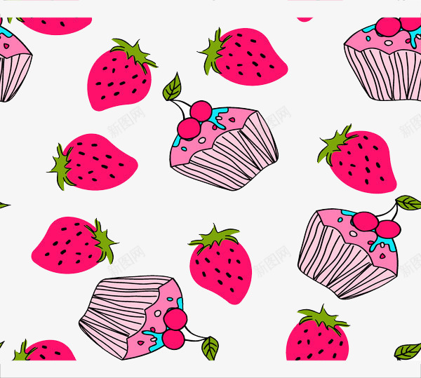 草莓小蛋糕壁纸png免抠素材_88icon https://88icon.com 壁纸 手绘 斑点 甜美 粉色 绿叶 背景 草莓 蛋糕 蛋糕纸