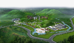城市鸟瞰图位于山间的绿色生态小区高清图片