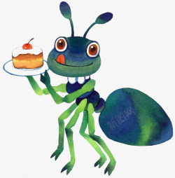 儿童画爱吃蛋糕的小蚂蚁素材