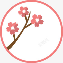 日本古典标签与樱花圆形粉色素材