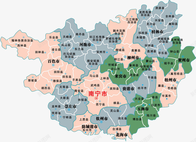 广西省详细地图png免抠素材_88icon https://88icon.com 多种颜色 广西地图 广西省 详细地图