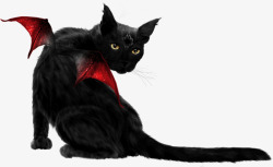 恐怖女人背影红色翅膀的黑猫高清图片