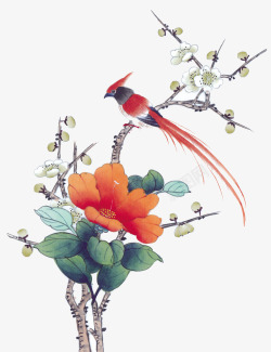 红色喜鹊中国风牡丹上的喜鹊高清图片