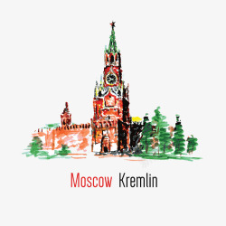 手绘水彩莫斯科建筑素材