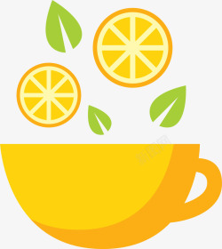 黄色柠檬茶黄色扁平柠檬茶杯子高清图片