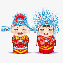 中国风新郎新娘穿着古代服饰的新郎新娘高清图片