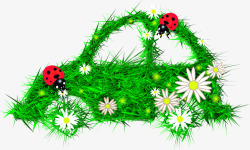 绿色草地花朵瓢虫汽车造型素材