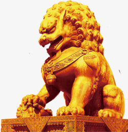 金色石狮子国庆石狮子元素高清图片