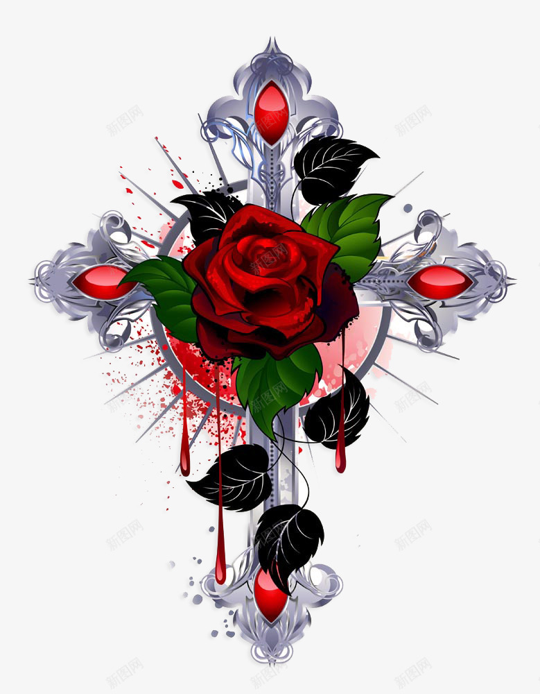 创意红色玫瑰png免抠素材_88icon https://88icon.com 十字架 手绘玫瑰 玫瑰 红色玫瑰