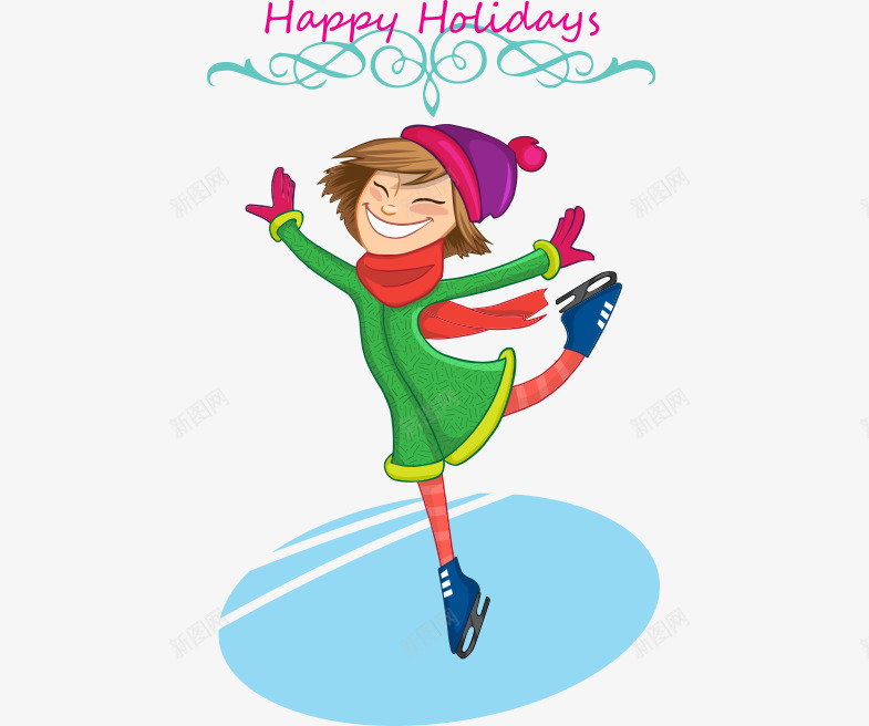 卡通手绘戴帽子冬天滑冰女孩png免抠素材_88icon https://88icon.com 卡通的人物 戴帽子的女孩 手绘的女孩