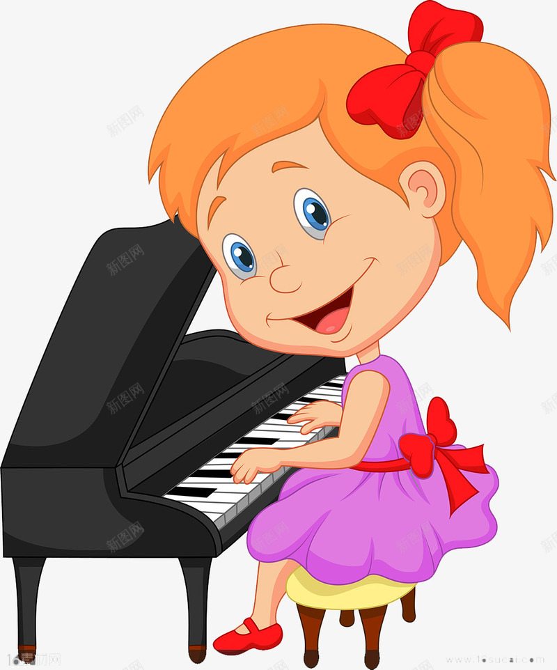 独自弹钢琴女童png免抠素材_88icon https://88icon.com 儿童弹钢琴 坐着的女孩 坐着的小朋友 女童 弹钢琴 欧洲人 蝴蝶结 钢琴