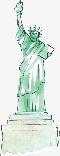 水彩手绘纽约自由女神像矢量图素材