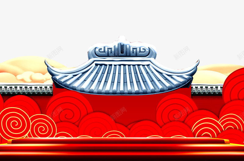 中国风卡通元旦迎新年元素psd免抠素材_88icon https://88icon.com 中国风 元旦节 卡通 房屋 祥云 红色 迎新年