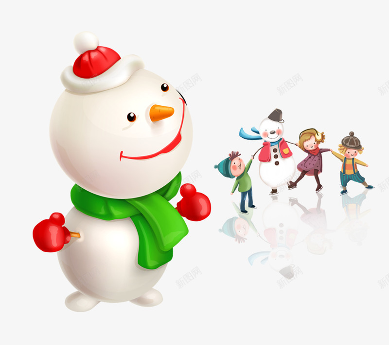 和雪人玩耍的小孩psd免抠素材_88icon https://88icon.com 下雪 冬天 冬季 卡通人物 卡通女孩 卡通男孩 带帽子的雪人 白色 雪 雪人