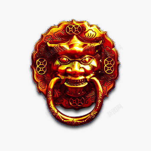 金色闪耀金属门扣png免抠素材_88icon https://88icon.com 中国风门环 古典门环 大气门扣 装饰图案 金属扣子 门扣